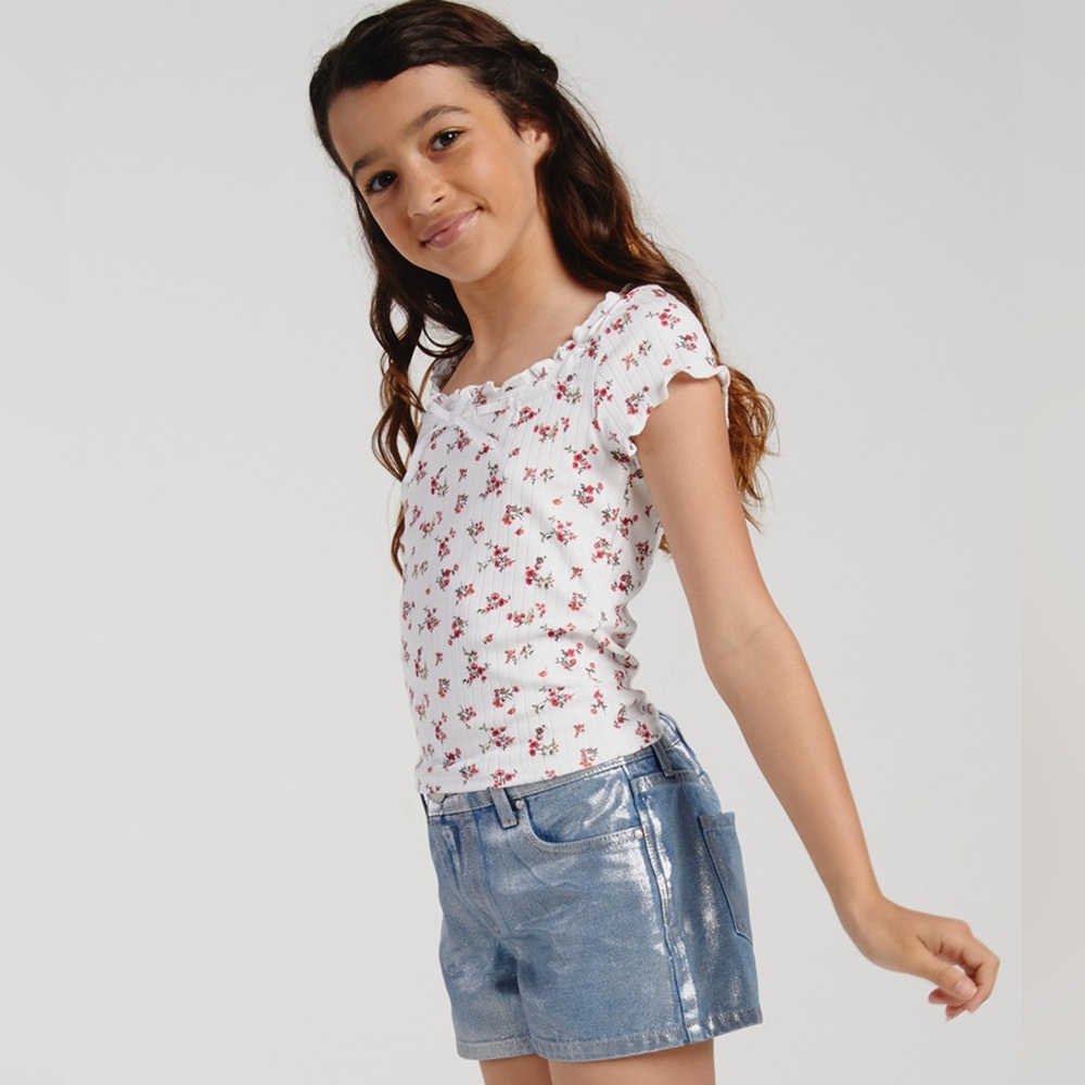 Tilly's Metallic Denim Blue Jean Shorts girls 12 Festival Trendy Foil
